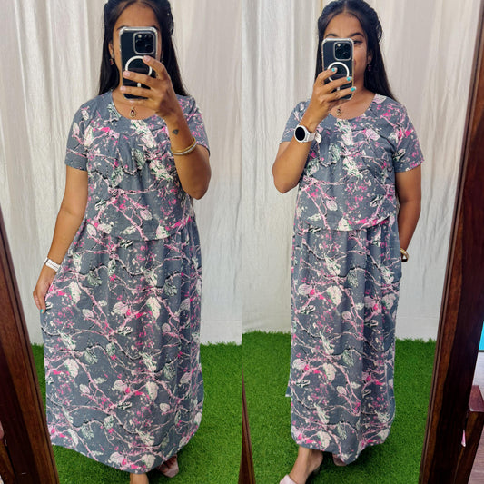 FLF029 Frill Zipless maternity/feeding Loungewear Maxi Pull up Model