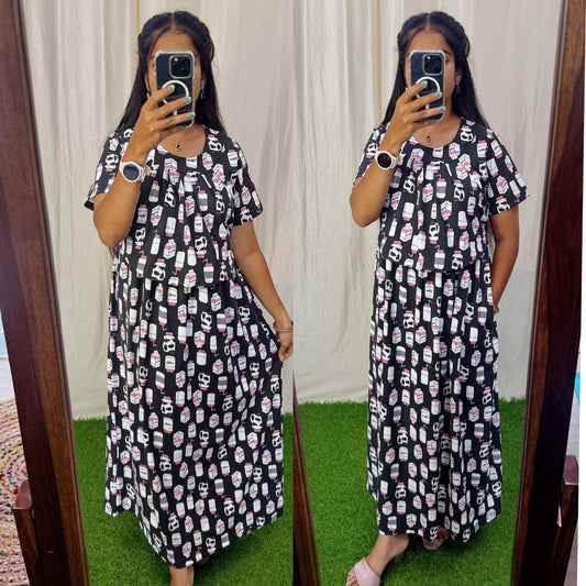 FLF022 Frill Zipless maternity/feeding Loungewear Maxi Pull up Model