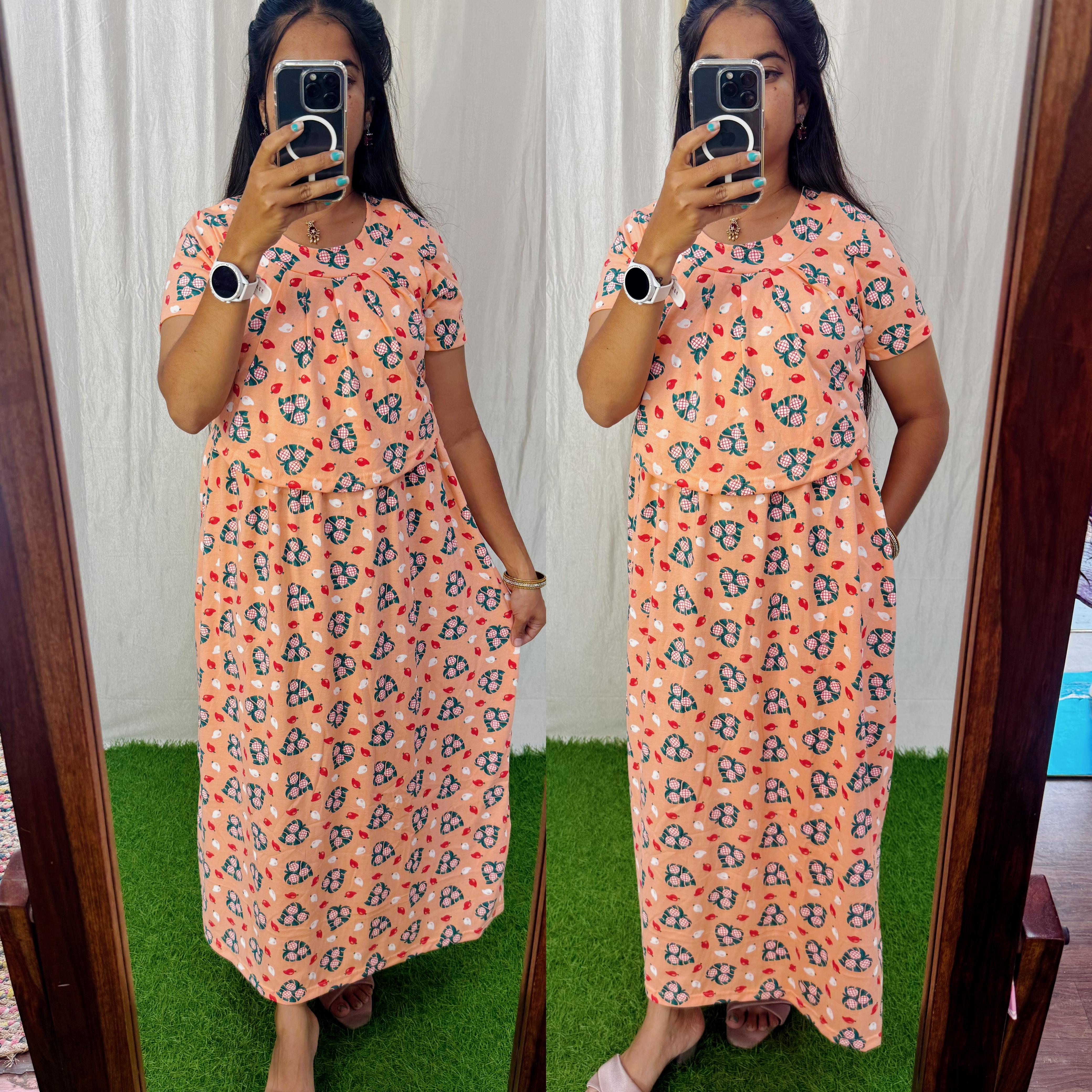 Buy 3 @1200/- FRN064 Frill Zipless maternity/feeding Loungewear Maxi Pull up Model