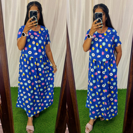 FLF030 Frill Zipless maternity/feeding Loungewear Maxi Pull up Model