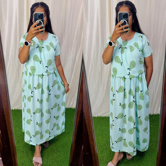 Buy 3 @1200/- FRN061 Frill Zipless maternity/feeding Loungewear Maxi Pull up Model