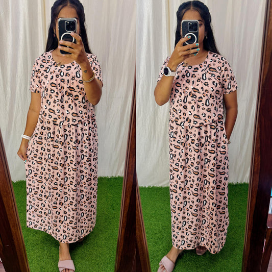 Buy 3 @1200/- FRN065 Frill Zipless maternity/feeding Loungewear Maxi Pull up Model