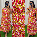 Premium Cotton Printed Aline Dress with Cotton lining (Back Elastic)
