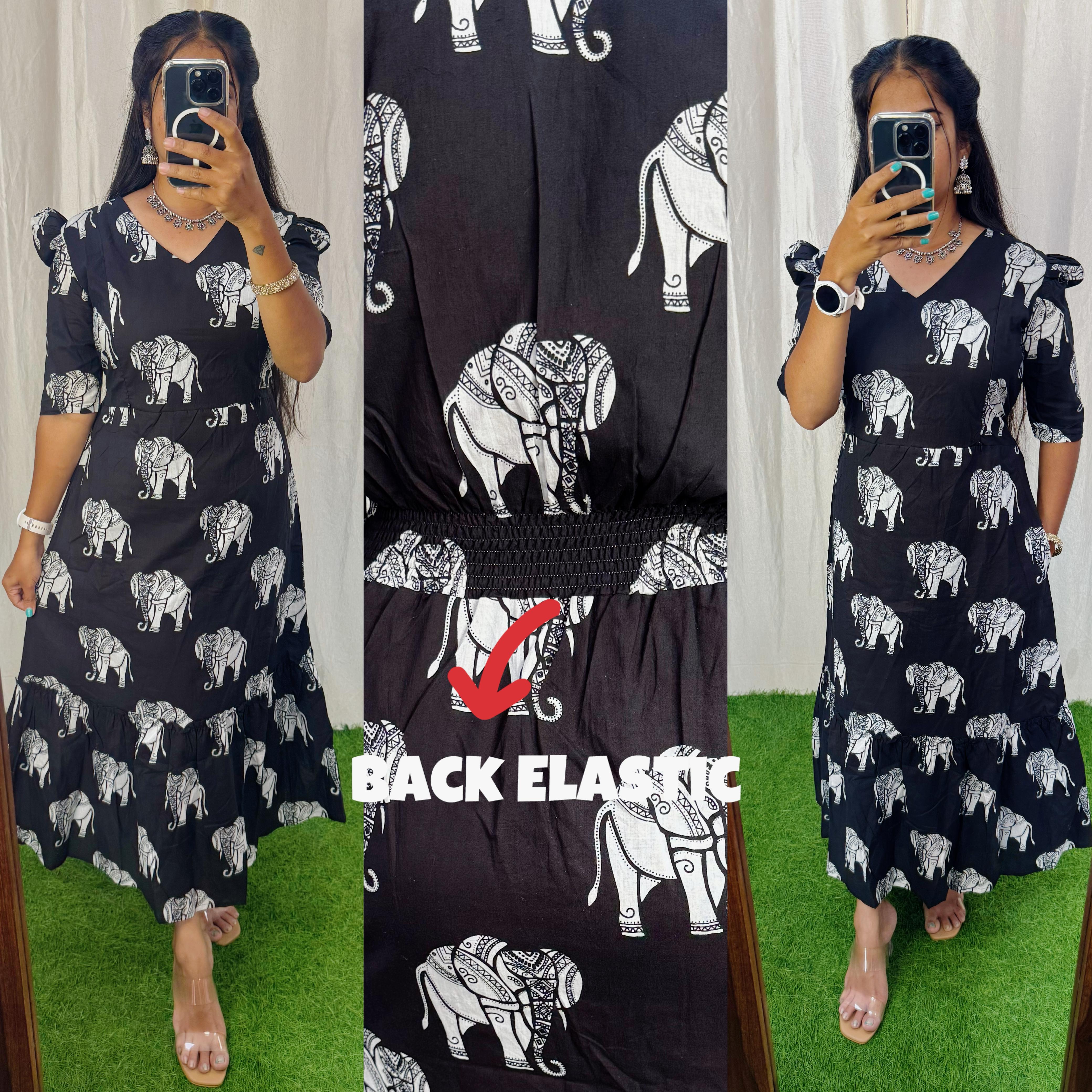 Premium Cotton Printed Aline Dress with Cotton lining (Back Elastic)