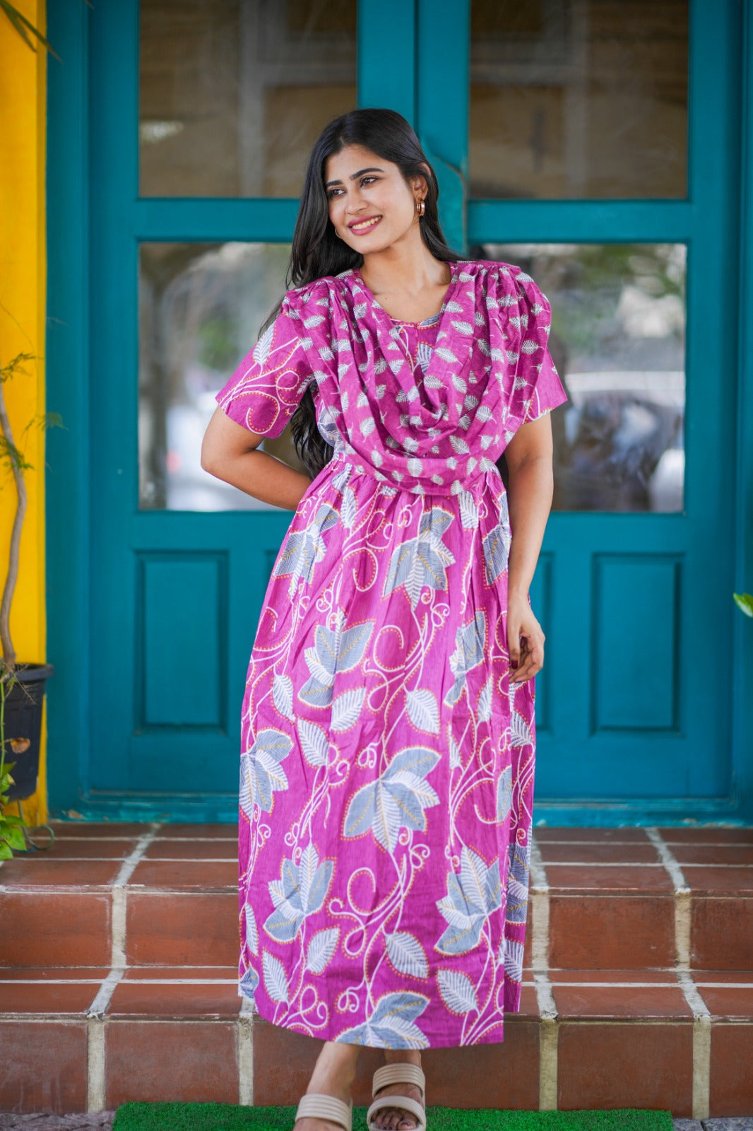 2 in 1 Cotton Maxi with Detachable Duppata ( Centre zip and Lining attached) FC0015