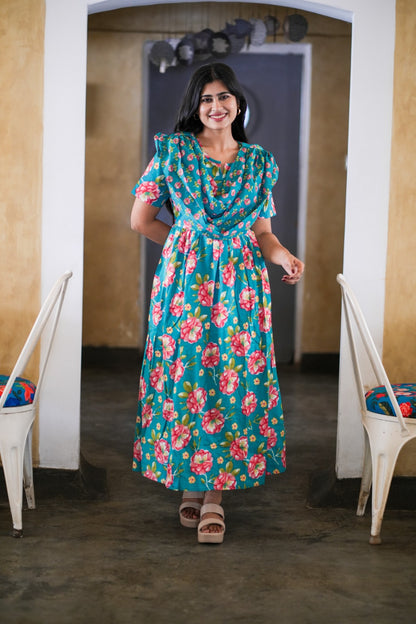 2 in 1 Cotton Maxi with Detachable Duppata ( Centre zip and Lining attached) FC0014