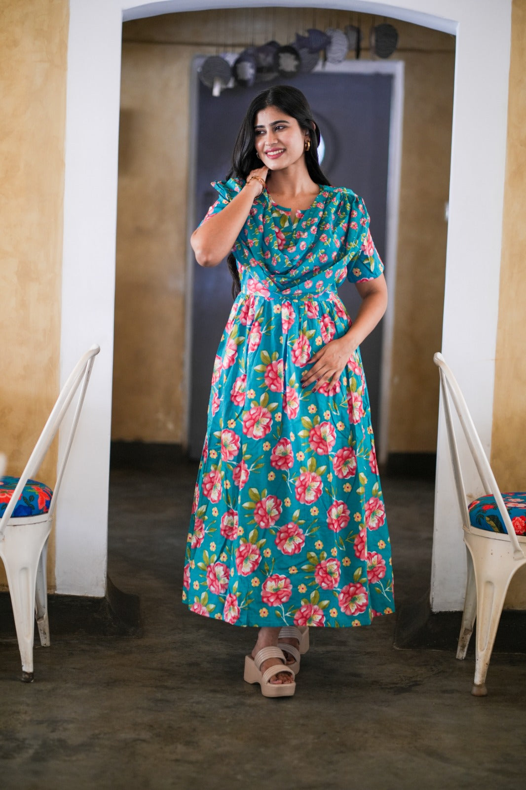 2 in 1 Cotton Maxi with Detachable Duppata ( Centre zip and Lining attached) FC0014