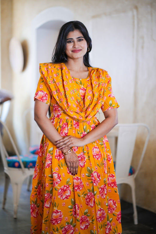 2 in 1 Cotton Maxi with Detachable Duppata ( Centre zip and Lining attached) FC0013