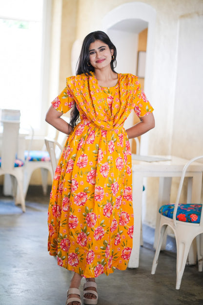 2 in 1 Cotton Maxi with Detachable Duppata ( Centre zip and Lining attached) FC0013