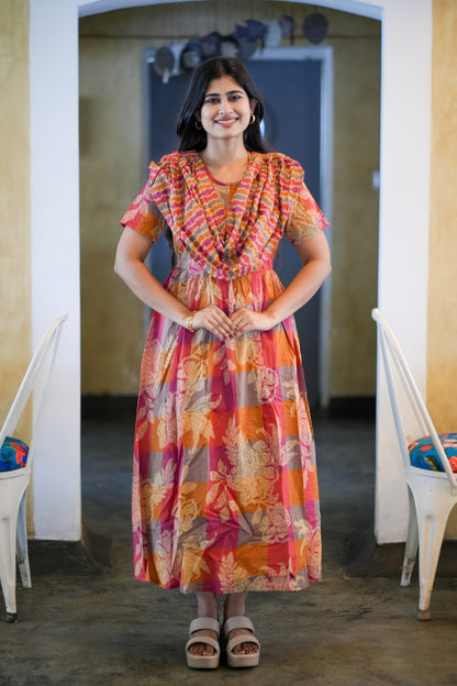 2 in 1 Cotton Maxi with Detachable Duppata ( Centre zip and Lining attached) FC0012