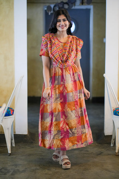 2 in 1 Cotton Maxi with Detachable Duppata ( Centre zip and Lining attached) FC0012