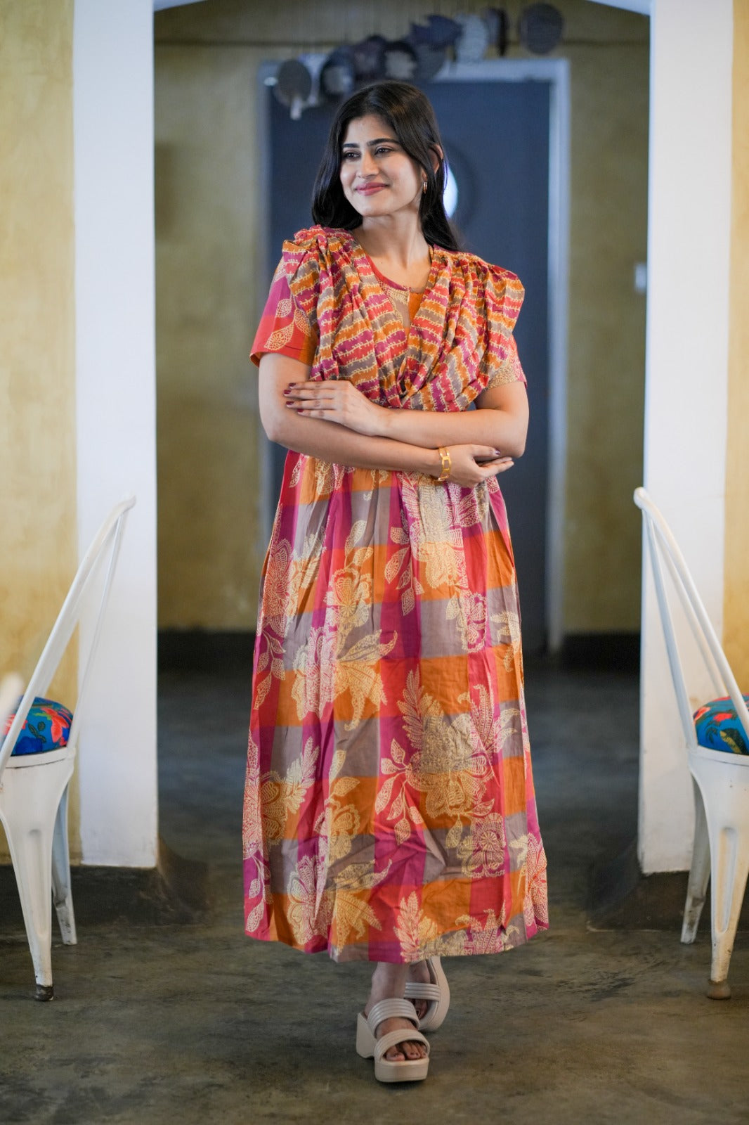 2 in 1 Cotton Maxi with Detachable Duppata ( Centre zip and Lining attached) FC0012