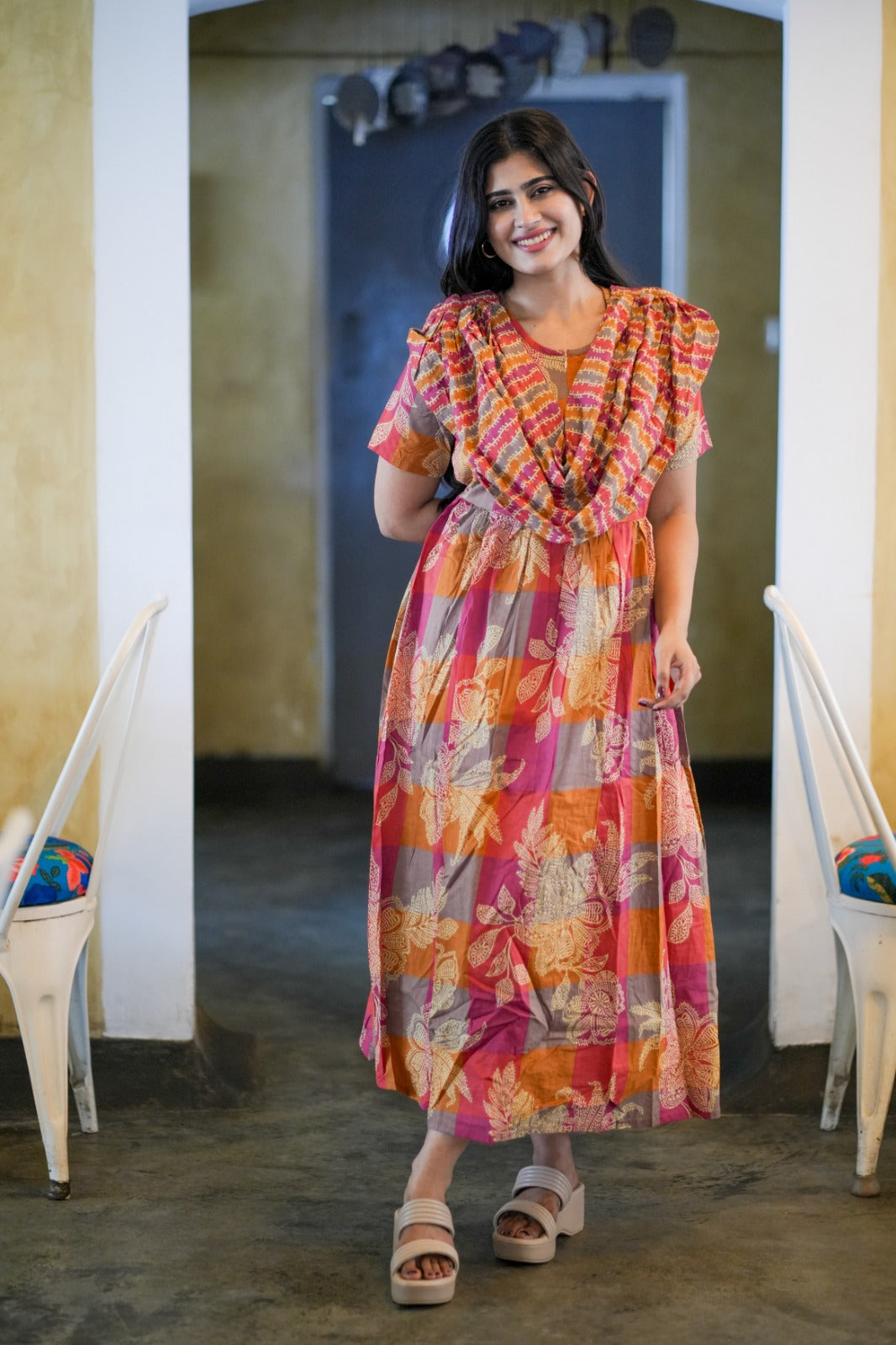 2 in 1 Cotton Maxi with Detachable Duppata ( Centre zip and Lining attached) FC0012