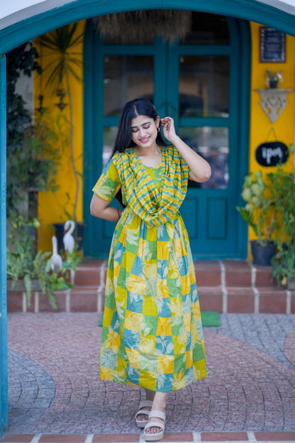 2 in 1 Cotton Maxi with Detachable Duppata ( Centre zip and Lining attached) FC0011