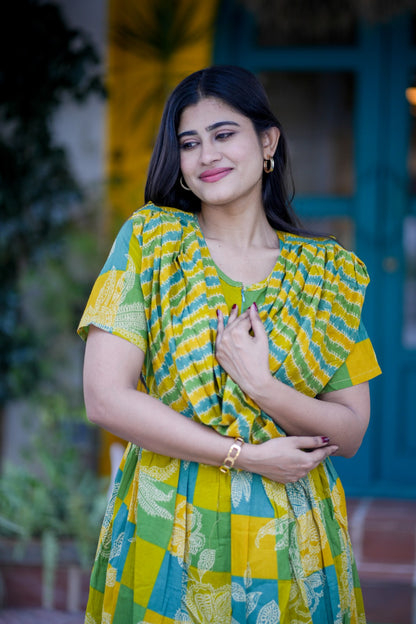 2 in 1 Cotton Maxi with Detachable Duppata ( Centre zip and Lining attached) FC0011