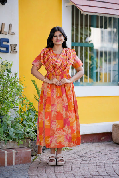 2 in 1 Cotton Maxi with Detachable Duppata ( Centre zip and Lining attached) FC0010