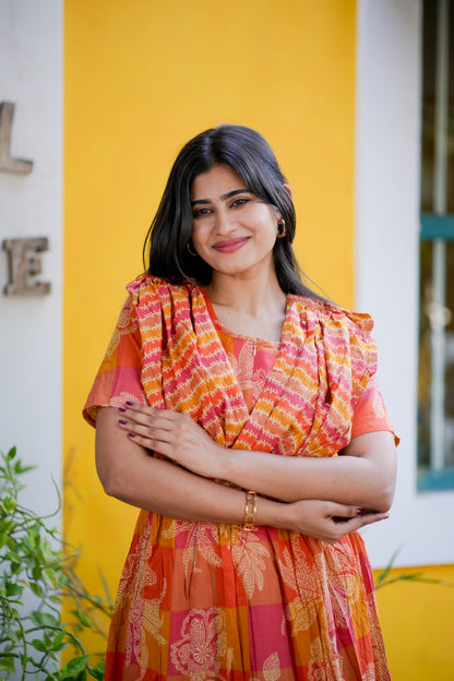 2 in 1 Cotton Maxi with Detachable Duppata ( Centre zip and Lining attached) FC0010