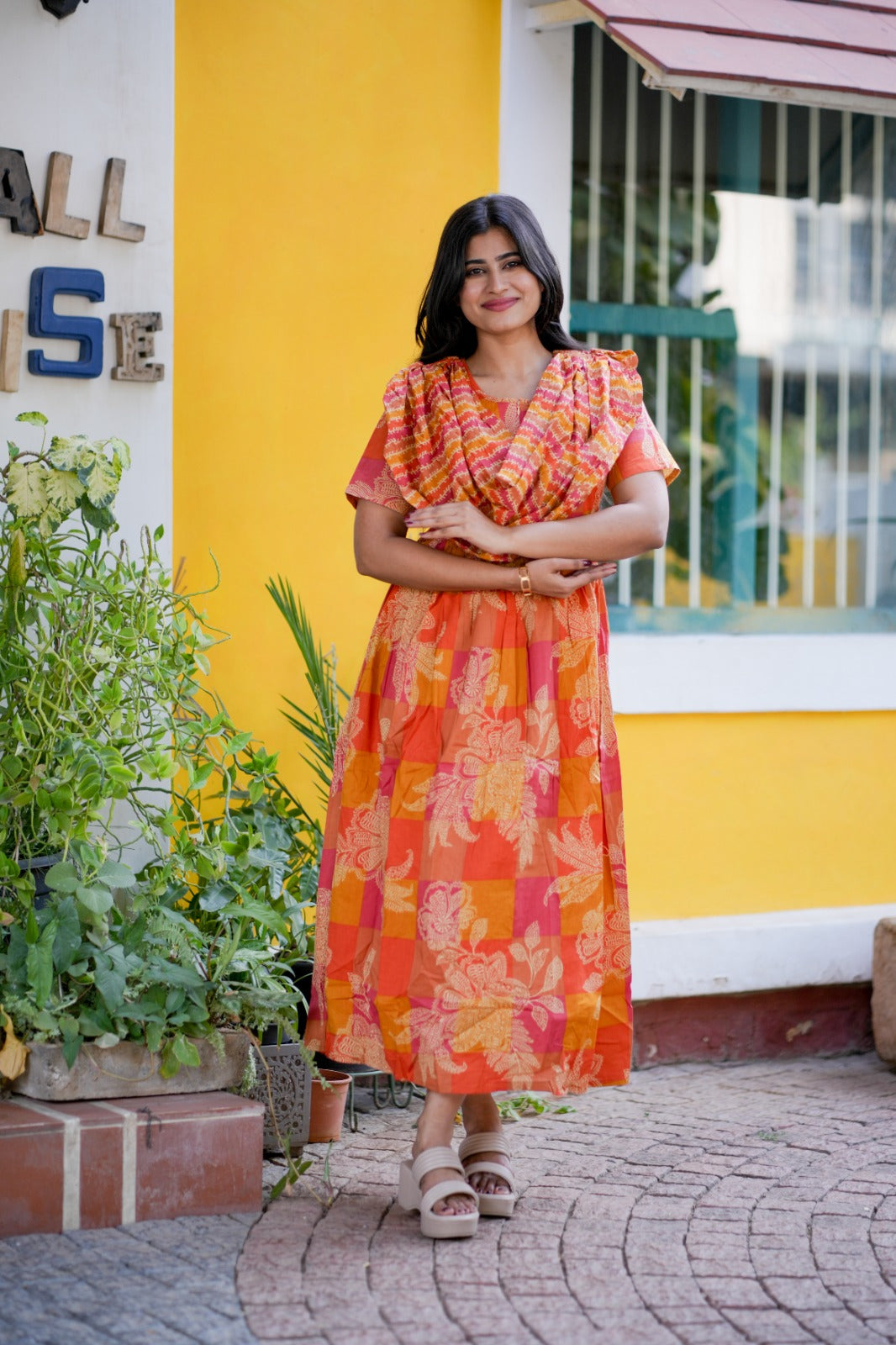 2 in 1 Cotton Maxi with Detachable Duppata ( Centre zip and Lining attached) FC0010