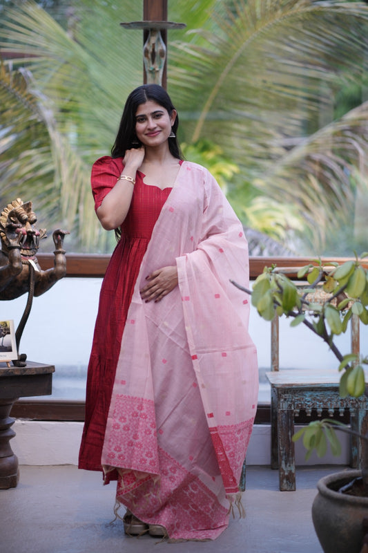 Premium Ethnic Raw Silk Maxi and Duppata-Feeding(With Lining)FC002