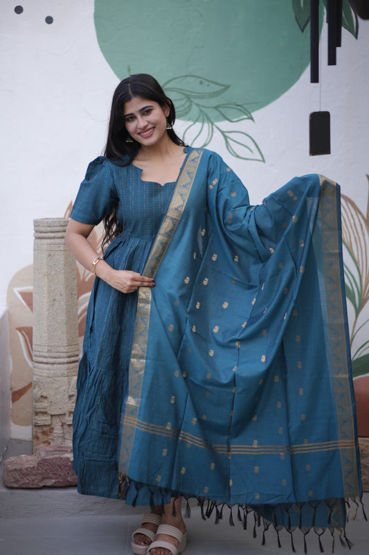 Premium Ethnic Raw Silk Maxi and Duppata-Feeding(With Lining)-FC001