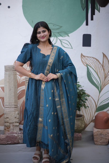 Premium Ethnic Raw Silk Maxi and Duppata-Feeding(With Lining)-FC001
