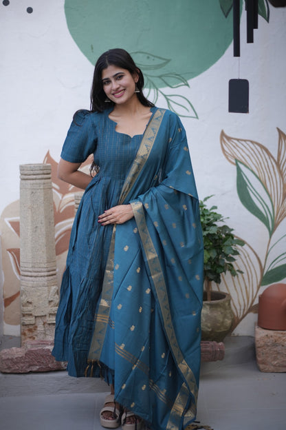 Premium Ethnic Raw Silk Maxi and Duppata-Feeding(With Lining)-FC001