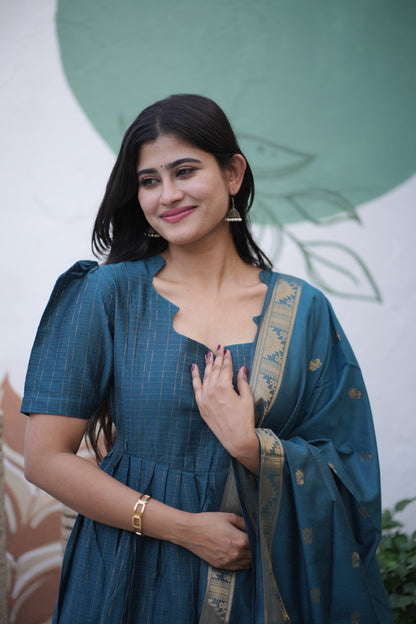 Premium Ethnic Raw Silk Maxi and Duppata-Feeding(With Lining)-FC001