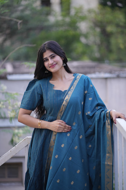 Premium Ethnic Raw Silk Maxi and Duppata-Feeding(With Lining)-FC001