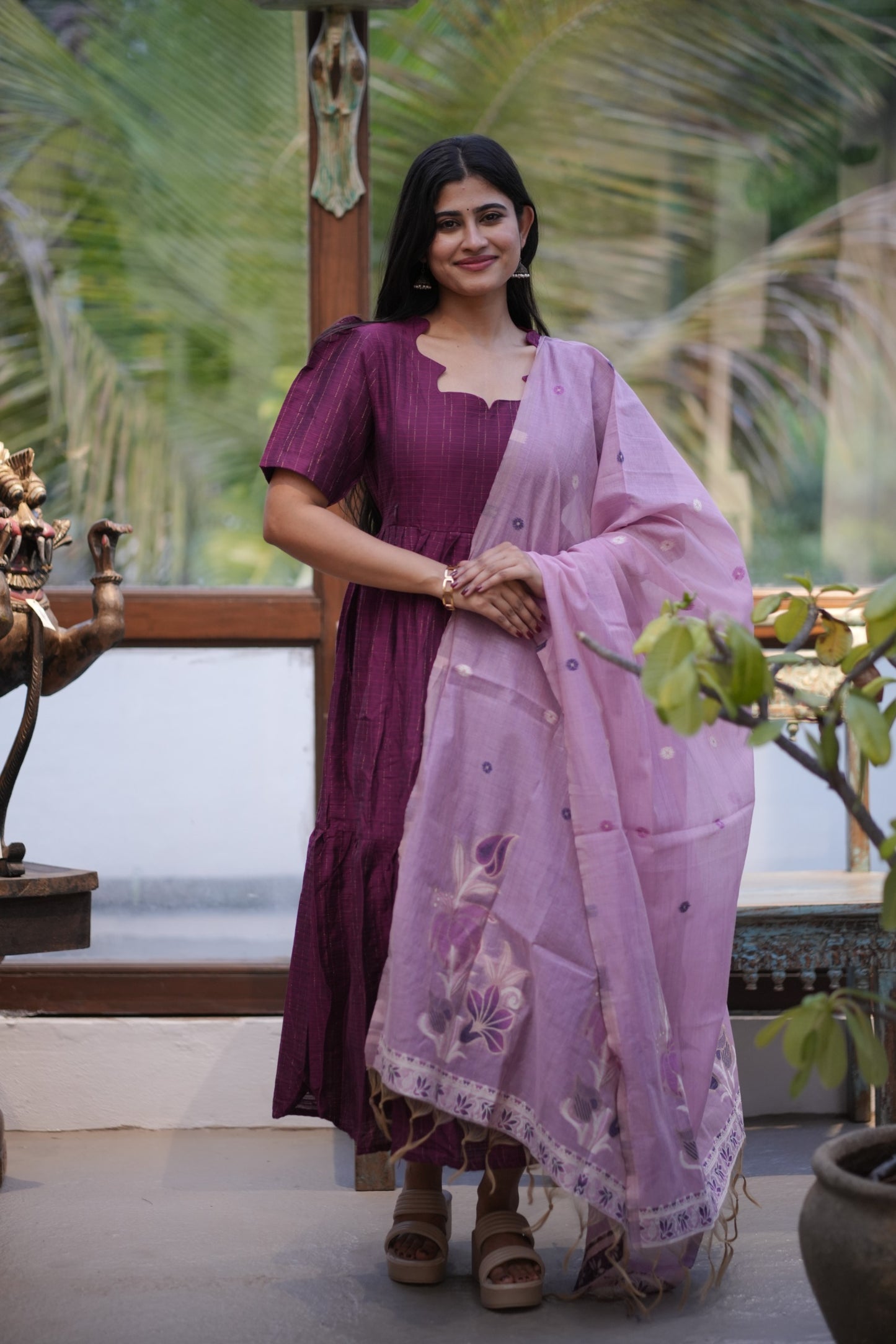 Premium Ethnic Raw Silk Maxi and Duppata-Feeding(With Lining)FC003