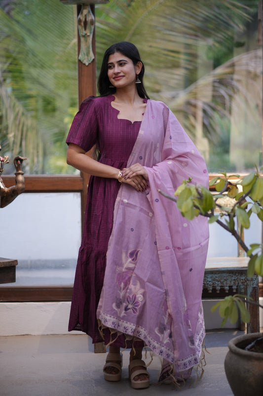 Premium Ethnic Raw Silk Maxi and Duppata-Feeding(With Lining)FC003