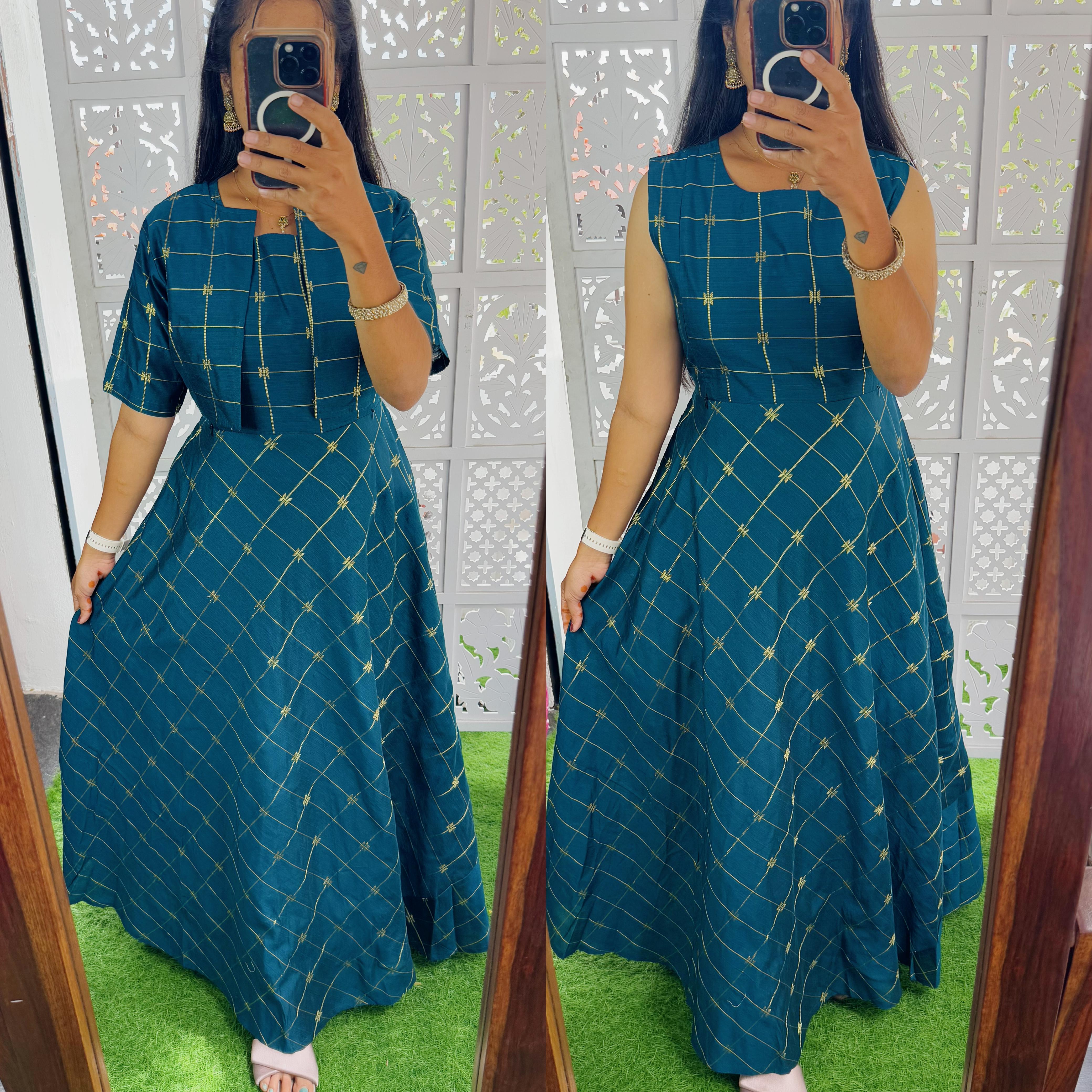 Raw Silk Maxi with Detachable Overcoat- Feeding/Non Feeding