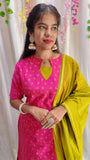 Sara Pink-Premium Raw Silk Printed Salwar Set-(Top,Bottom,Duppatta)- Feeding/Non Feeding