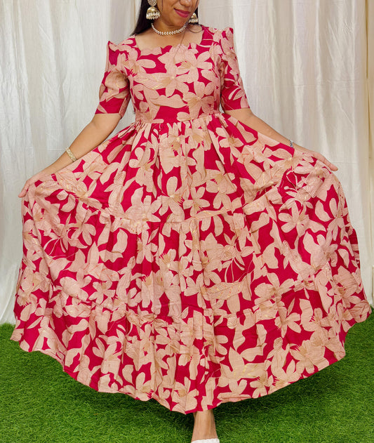 FESTIVE SPECIAL Feeding/Non feeding- Premium Vatican Fabric 3-tier Maxi with Chest lining