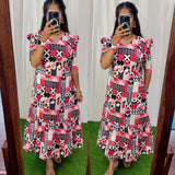 Premium Cotton Printed Aline Dress with Cotton lining (Back Elastic)