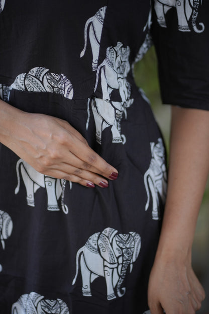 Premium Cotton Printed Aline Dress with Cotton lining (Back Elastic)FC0032