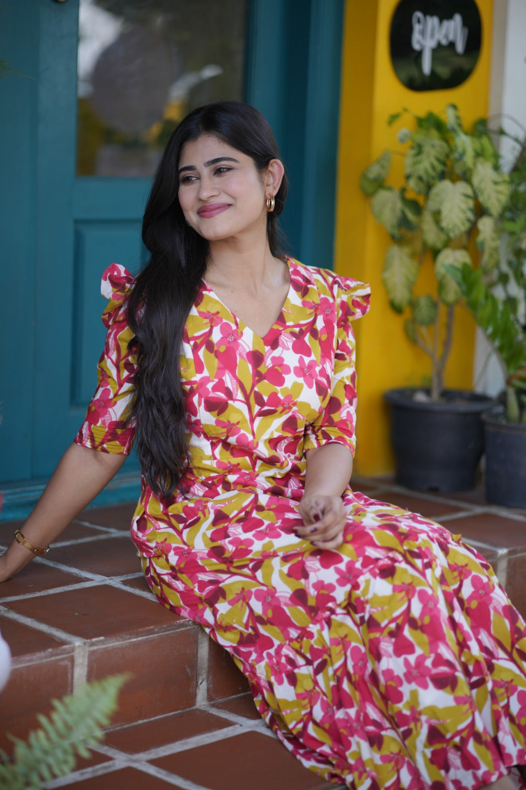 Premium Cotton Printed Aline Dress with Cotton lining (Back Elastic)FC0036
