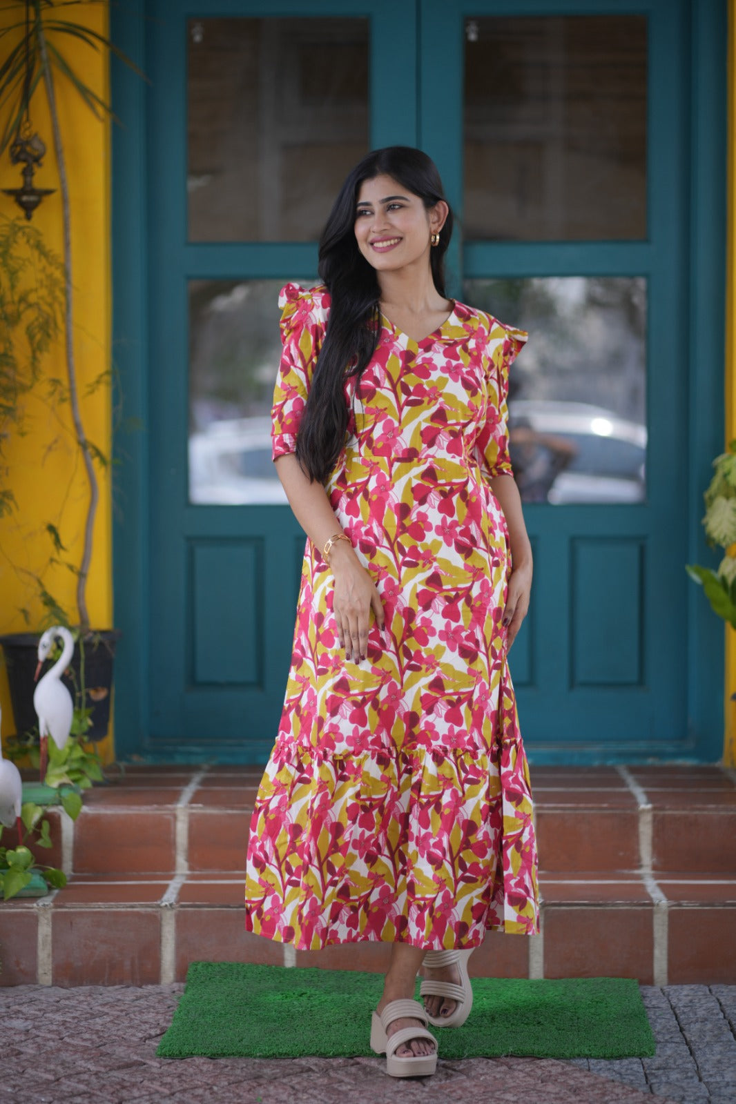 Premium Cotton Printed Aline Dress with Cotton lining (Back Elastic)FC0036