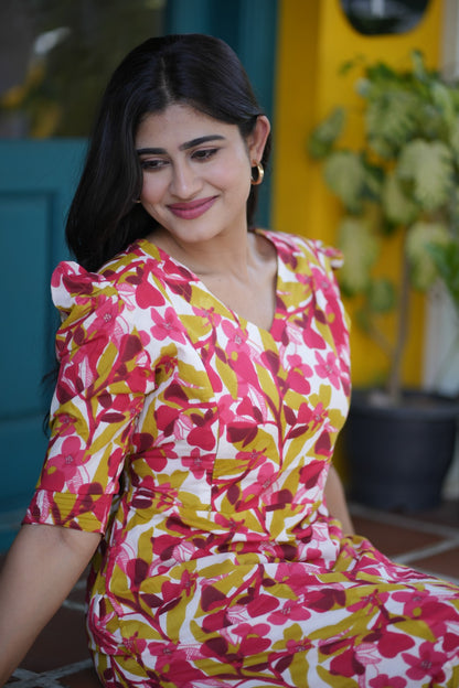 Premium Cotton Printed Aline Dress with Cotton lining (Back Elastic)FC0036
