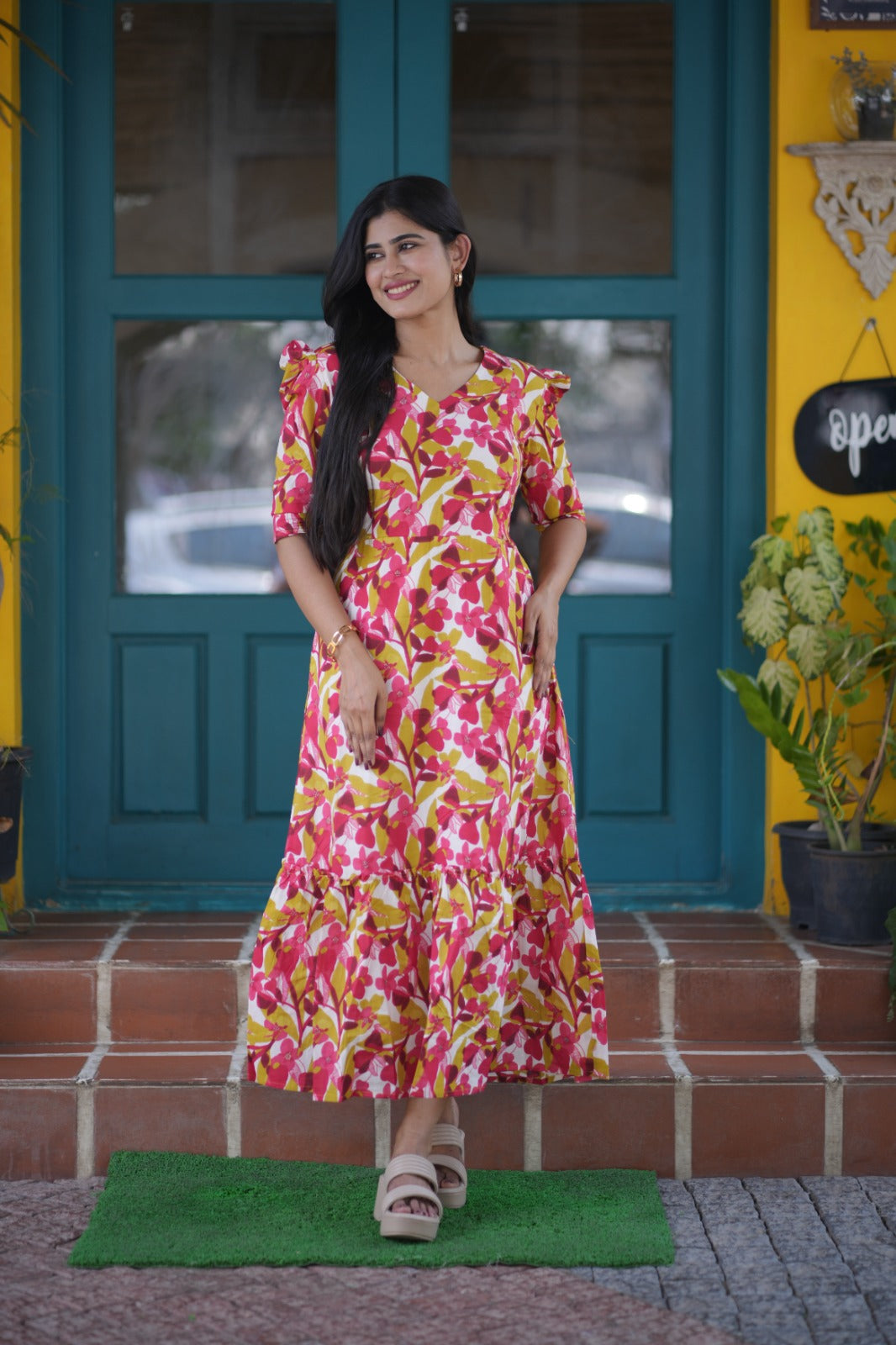 Premium Cotton Printed Aline Dress with Cotton lining (Back Elastic)FC0036