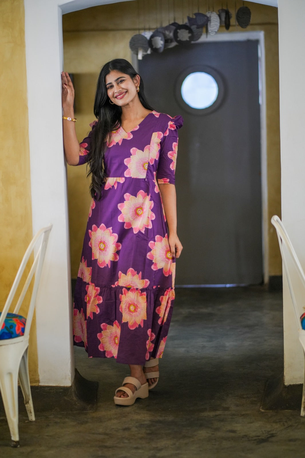 Premium Cotton Printed Aline Dress with Cotton lining (Back Elastic)FC0037