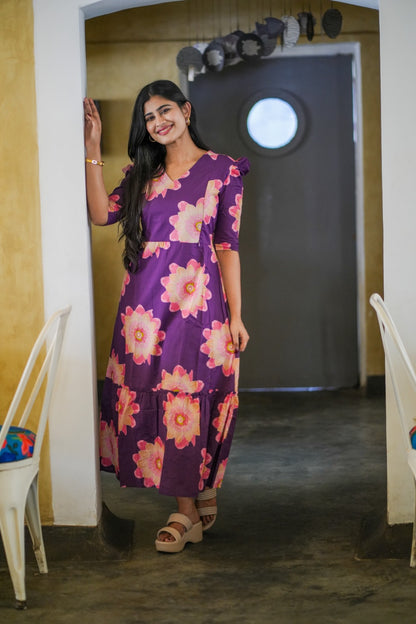 Premium Cotton Printed Aline Dress with Cotton lining (Back Elastic)FC0037