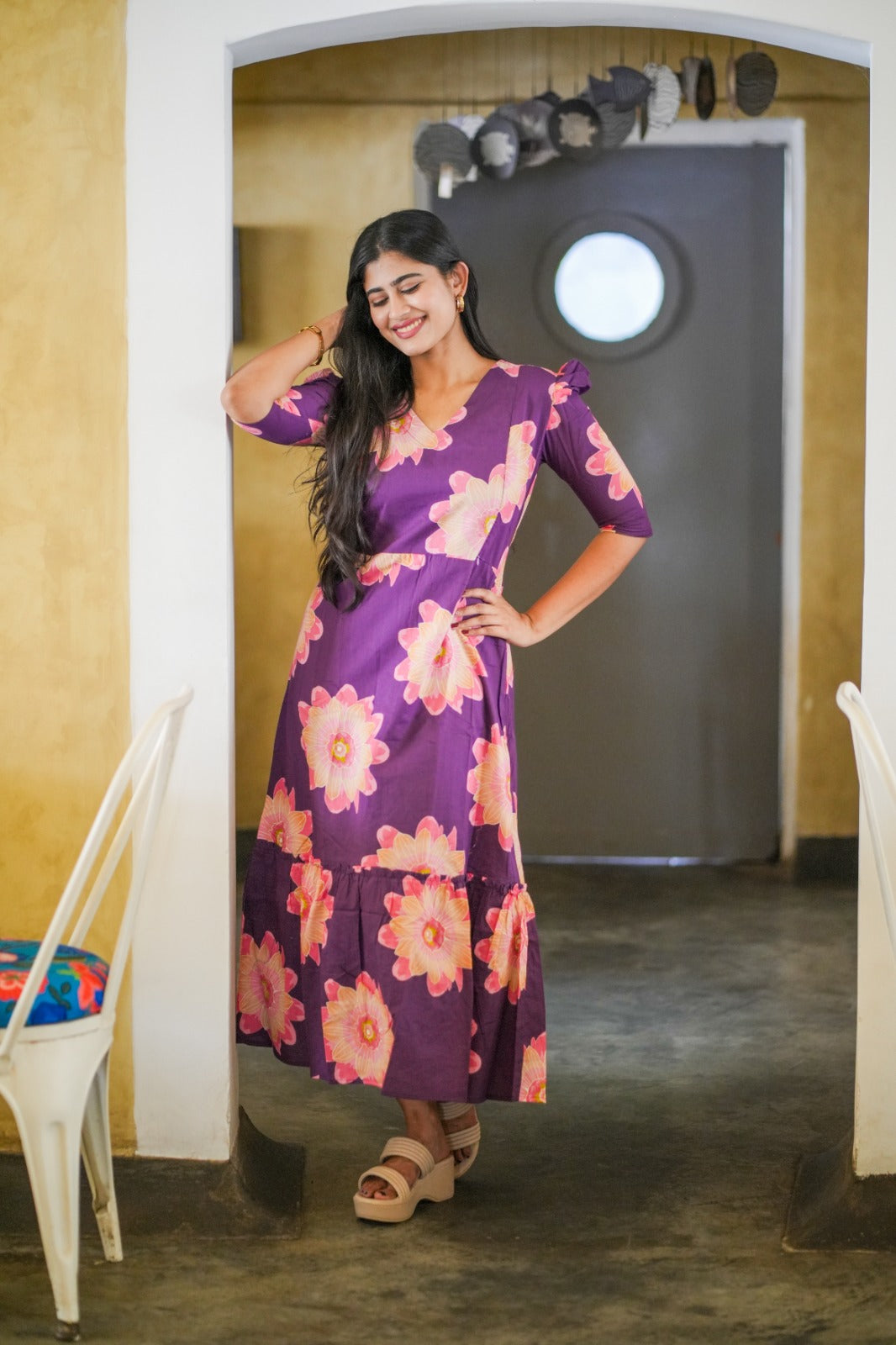 Premium Cotton Printed Aline Dress with Cotton lining (Back Elastic)FC0037