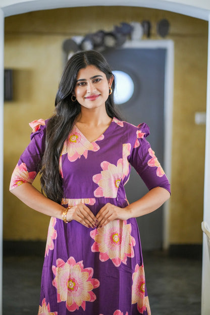 Premium Cotton Printed Aline Dress with Cotton lining (Back Elastic)FC0037