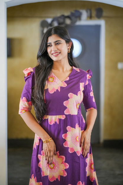 Premium Cotton Printed Aline Dress with Cotton lining (Back Elastic)FC0037