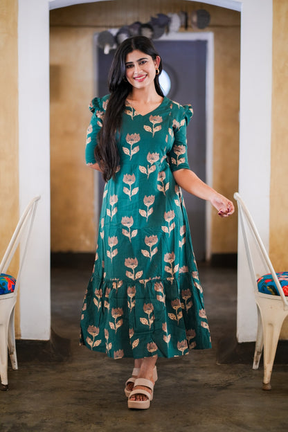 Premium Cotton Printed Aline Dress with Cotton lining (Back Elastic) FC0033