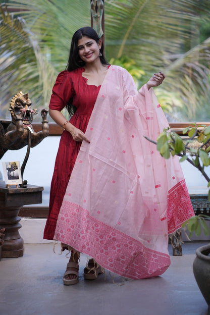 Premium Ethnic Raw Silk Maxi and Duppata-Feeding(With Lining)FC002