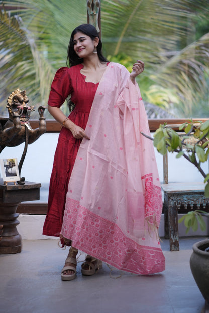 Premium Ethnic Raw Silk Maxi and Duppata-Feeding(With Lining)FC002