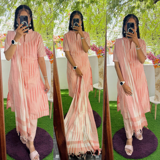 Premium Ikkat Cotton Salwar Set-(Top,Bottom,Duppatta)- Feeding/Non Feeding