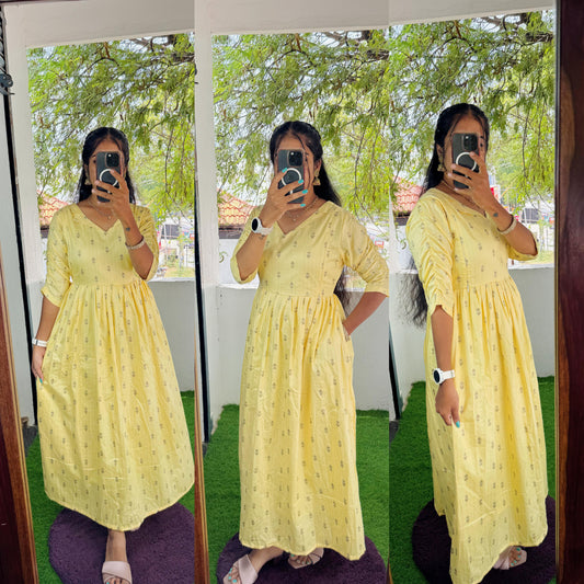 Rich and Premium Handloom Cotton Pleated Maxi- Feeding/Non feeding