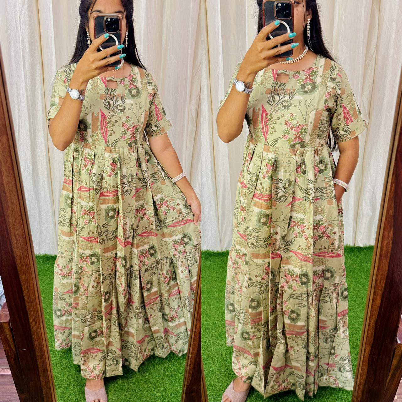 FESTIVE SPECIAL Non - Feeding - Premium Vatican Fabric 3-tier Maxi with Chest lining